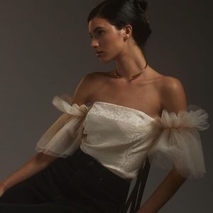 NWT Anthropologie Sunday in Brooklyn Cream Tulle Off The Shoulder Top